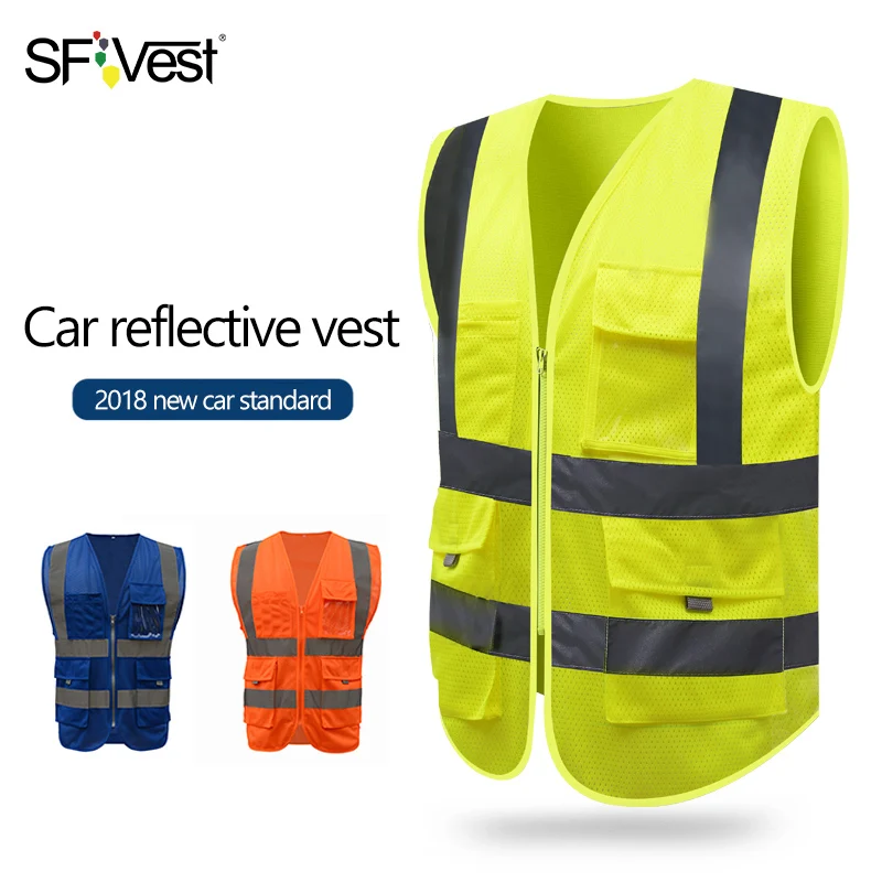 SFvest HI VIS VIZ жилет руководителя высокой видимости светоотражающий сетчатый жилет Мульти-карман жилет безопасности со светоотражающими полосками сетчатый жилет