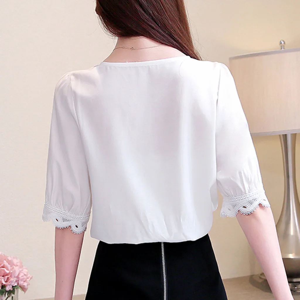 

loose women blouse 2020 solid v-neck Summer Shirt Female Casual Solid Half Sleeve Office high quality women shirt