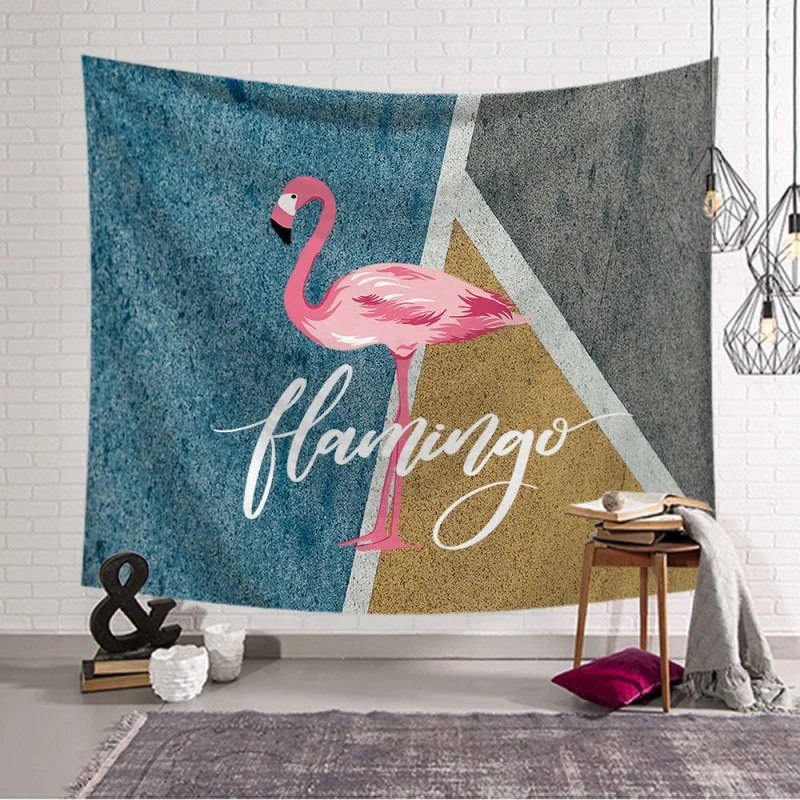 Розовый гобелен с фламинго настенный художественный принт животными розовый