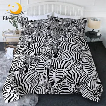 BlessLiving Zebra Thin Duvet Savannah Animal Bedding Throw Quilt With Pillowcase Striped Black White Summer Bedspread mikrofibra 1