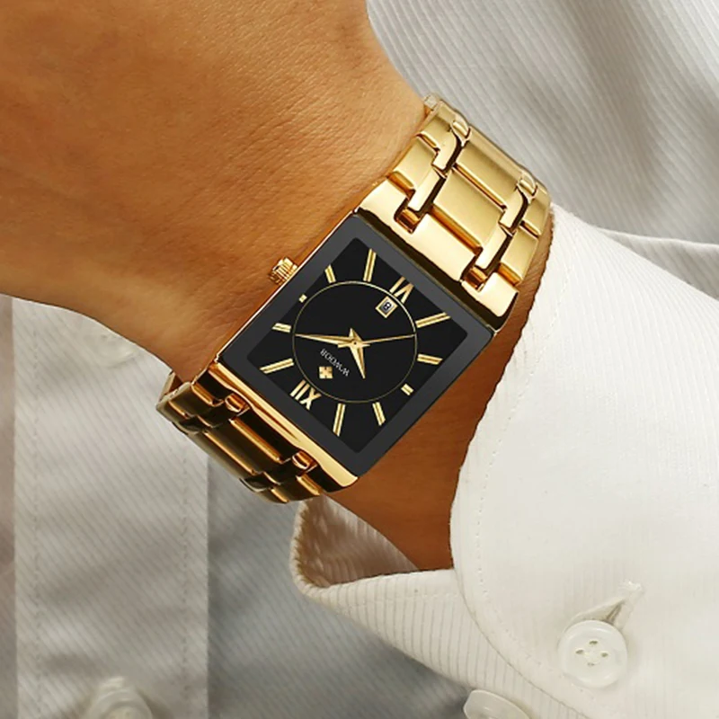 

Часы WWOOR мужские наручные кварцевые, роскошные квадратные водонепроницаемые спортивные с браслетом из нержавеющей стали, с датой