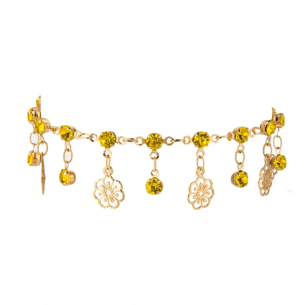 Tocona Luxury Gold Chain Flower Yellow Crystal Gem Pendant Bracelet Anklet for Women Charm Wedding Party Foot Jewelry C15203 | Украшения и