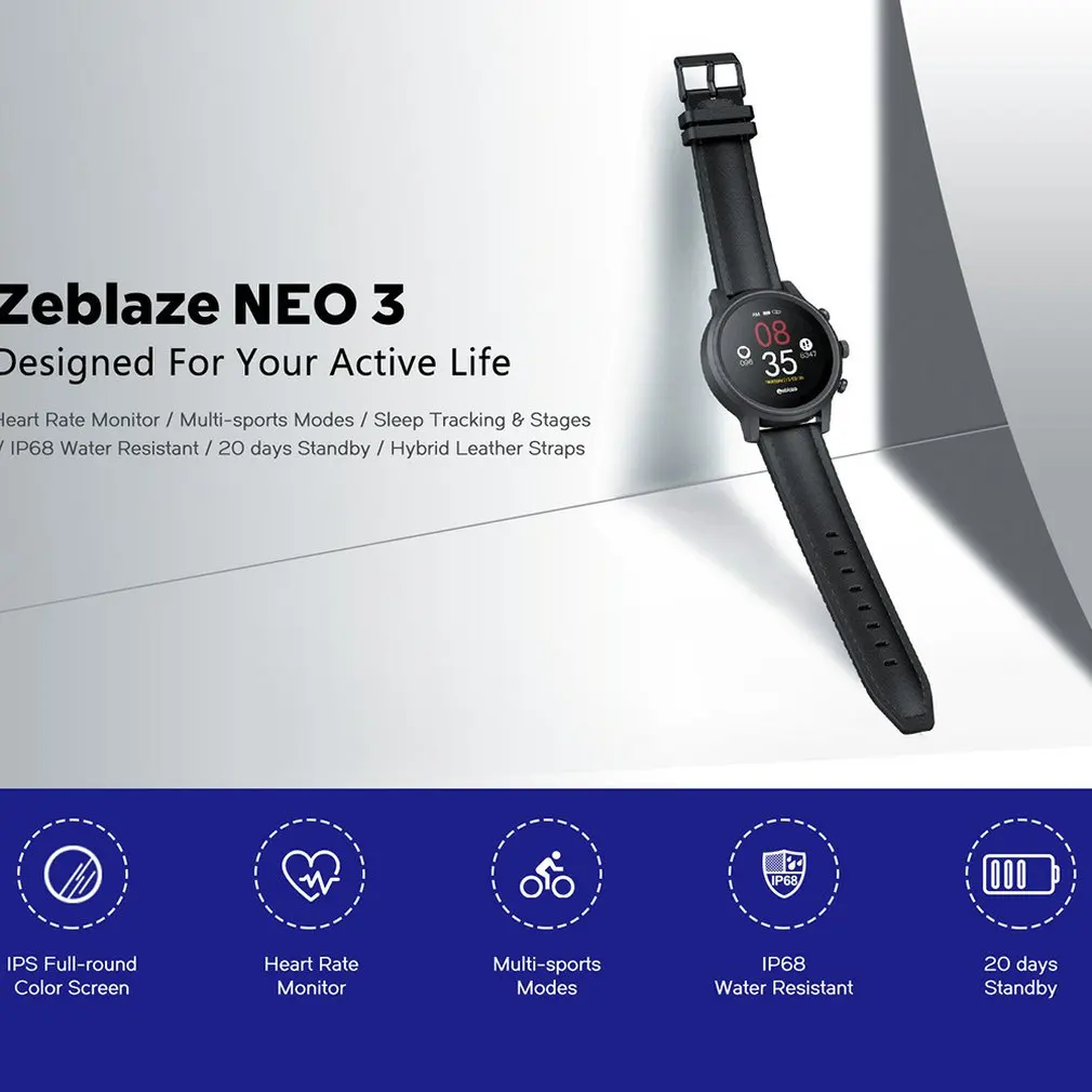 Новинка 2020 Zeblaze NEO 3 стильные Смарт-часы IP68 водонепроницаемые и пыленепроницаемые