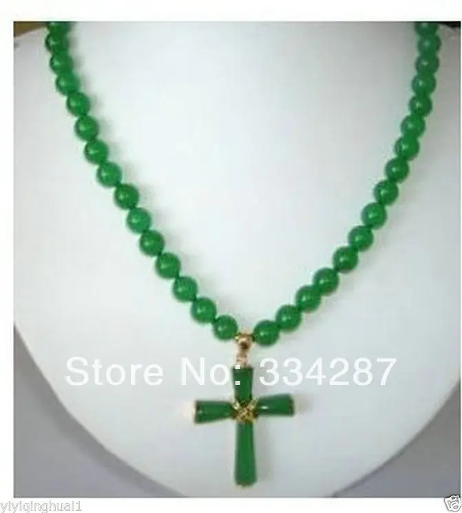 Ожерелье с кулоном в виде Зеленого Нефритового Креста 8 мм 18 дюймов|Подвески| |