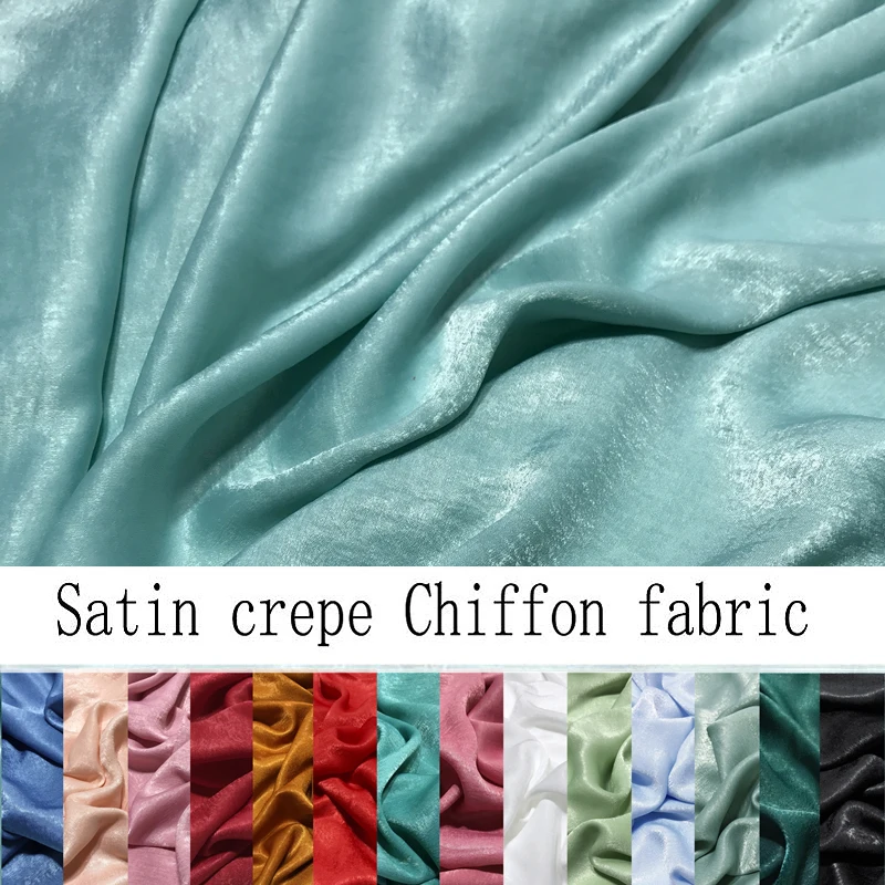 3/5/10m Soft Glitter Glazed Peach-skin Crepe Chiffon Fabric Glossy Fluorescent Silk Satin Cloth Sewing Dress Clothes Green Pink