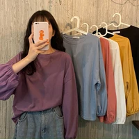 2021 new spring autumn womens round neck long sleeve t shirt female loose casual solid color top lady pullover fashion blouse