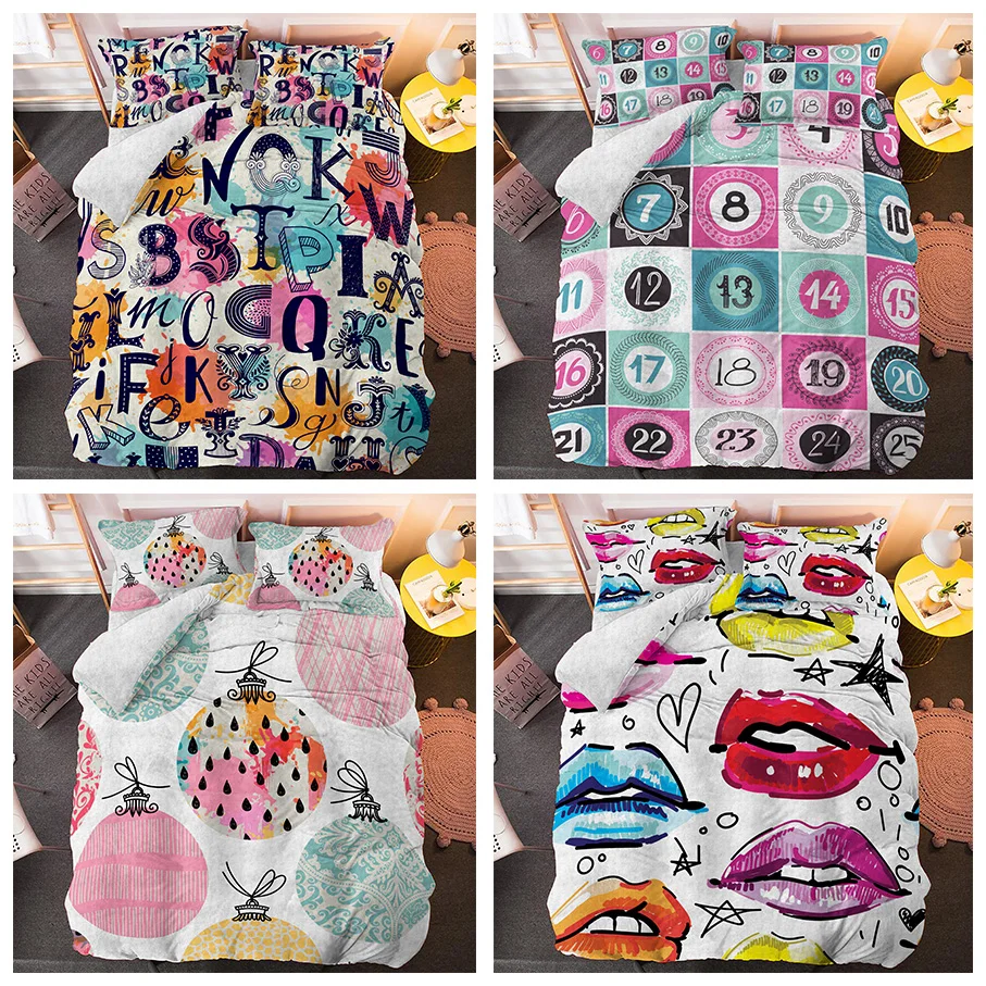 Детский комплект постельного белья с рисунком губ и цифрами одеяло пододеяльник