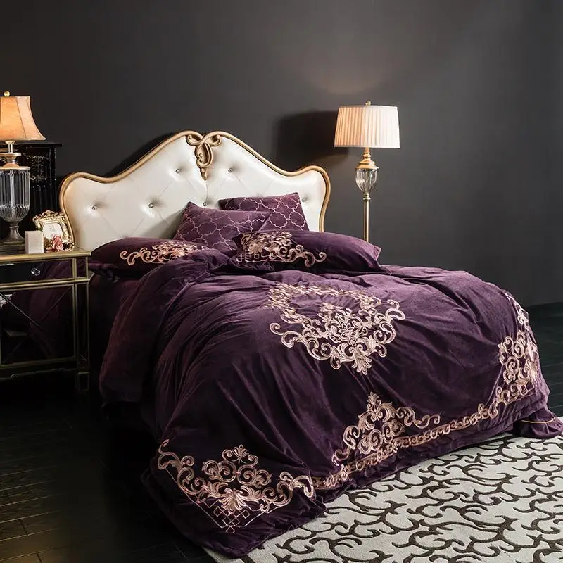 Новые фиолетовые красные синие Роскошные вышивка флис ткань Европейский набор