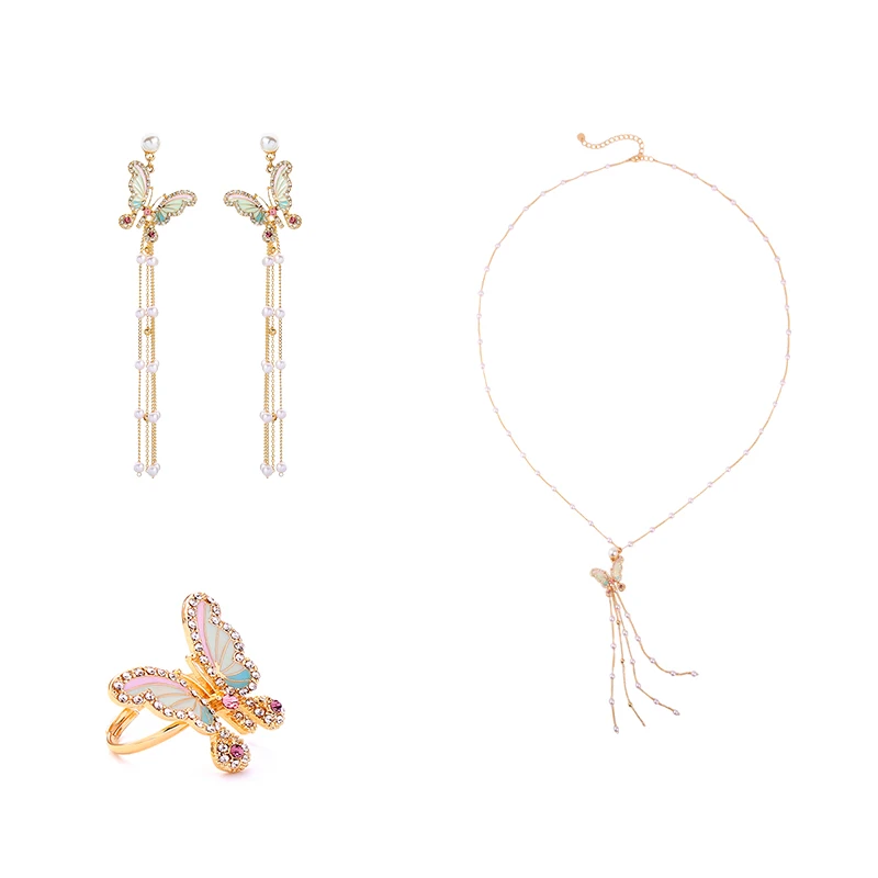Летние Новые Ювелирные наборы танцевальные серьги с бабочками и кисточками