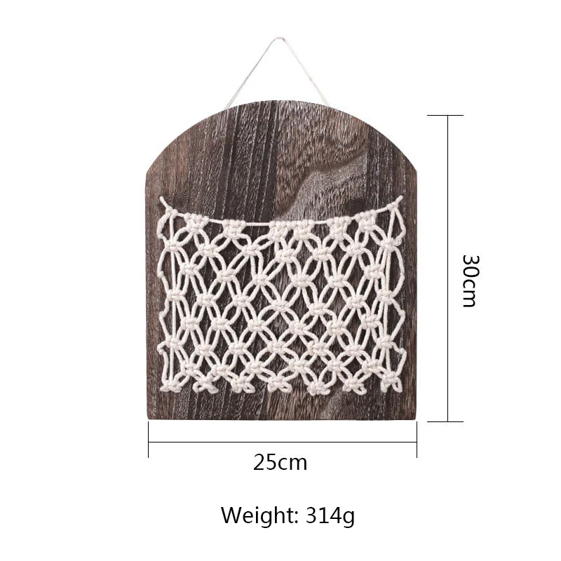 

Wooden Woven Magazine Storage Basket Household Boho Style Hanging Sundries Shelf Organizer Rack Pocket Home Storage
