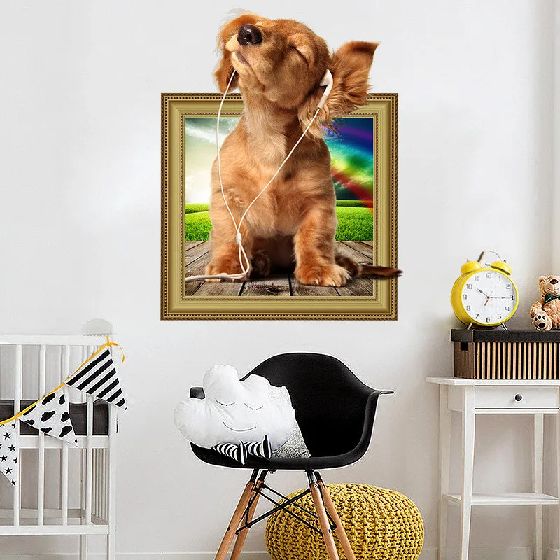 

Hot DIY 3D Puppy Dog Wall Sticker PVC Backdrop Decor Home Decoration room Decals Wall Art Wallpaper Stickers on the wall poster