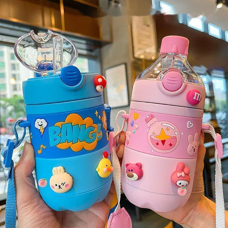 

316 Stainless Steel Portable Heat Preservation Cup Lovely Sling Portable Straw Cup Personality Student Water Cup