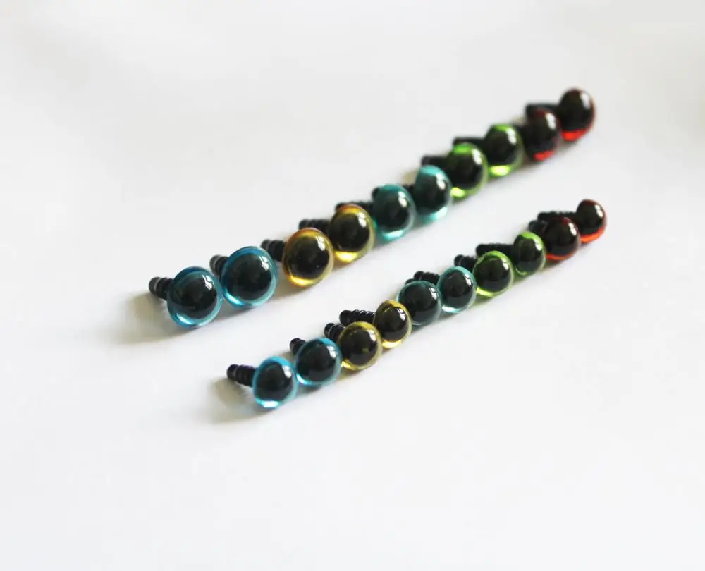 50pcs/lot 8mm 10mm round plastic clear crystal safety toy eyes +hard washer green/yellow/red/blue/light blue color option |