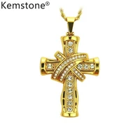 km gold plated hip hop crystal mens jesus cross pendant necklace jewelry
