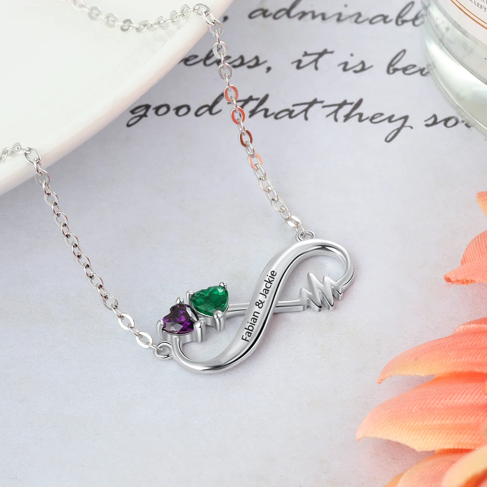 Персонализированные сердцебиение Бесконечность ожерелье с зодиакальным камнем