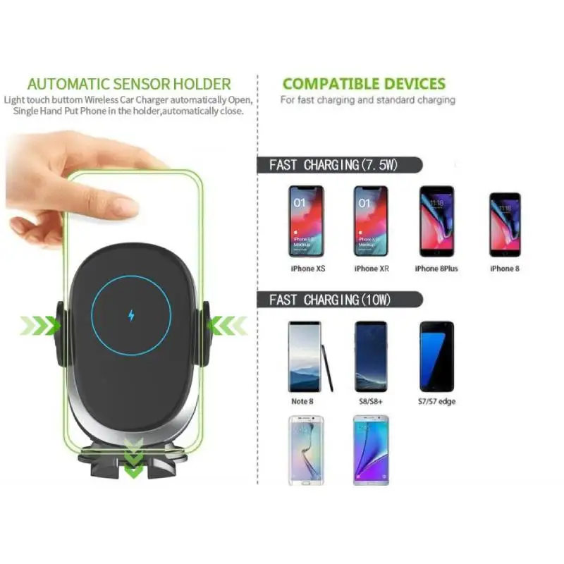 

Car Wireless Charger Fast Charging Station Phone Holder for iPhone12 11 Pro Xiaomi Samsung Infrared Sensor Induction Automatical