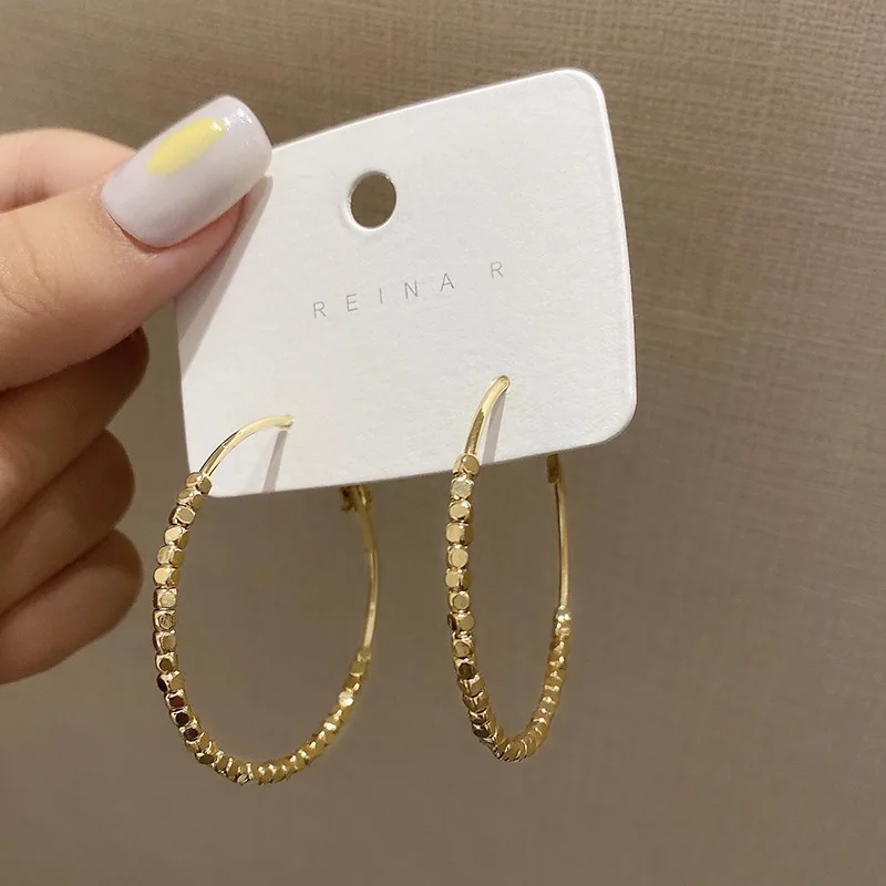 

Minar Hyperbole Hollow Large Circle Beaded Earrings for Women Gold Color Metal Alloy Geometric Hoop Earrings Minimalist Jewelry