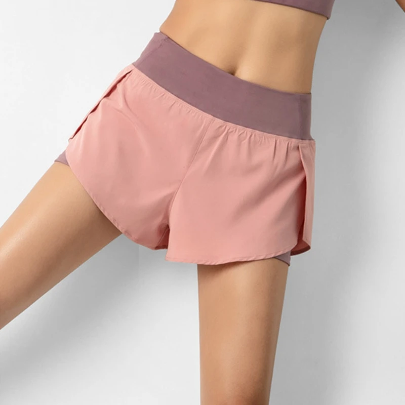 

2021 Women Gym Double Shorts Side Pocket Running Shorts Breathable Quick Dry Yoga Women Shorts Workout Fitness Sportwear
