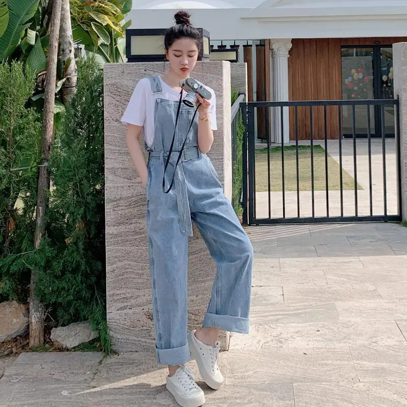 Женские джинсовые комбинезоны однотонные винтажные элегантные универсальные