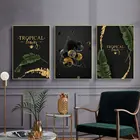 Абстрактная Картина на холсте с изображением золотых листьев и растений, скандинавские плакаты и принты, настенные картины для гостиной, Современный домашний декор