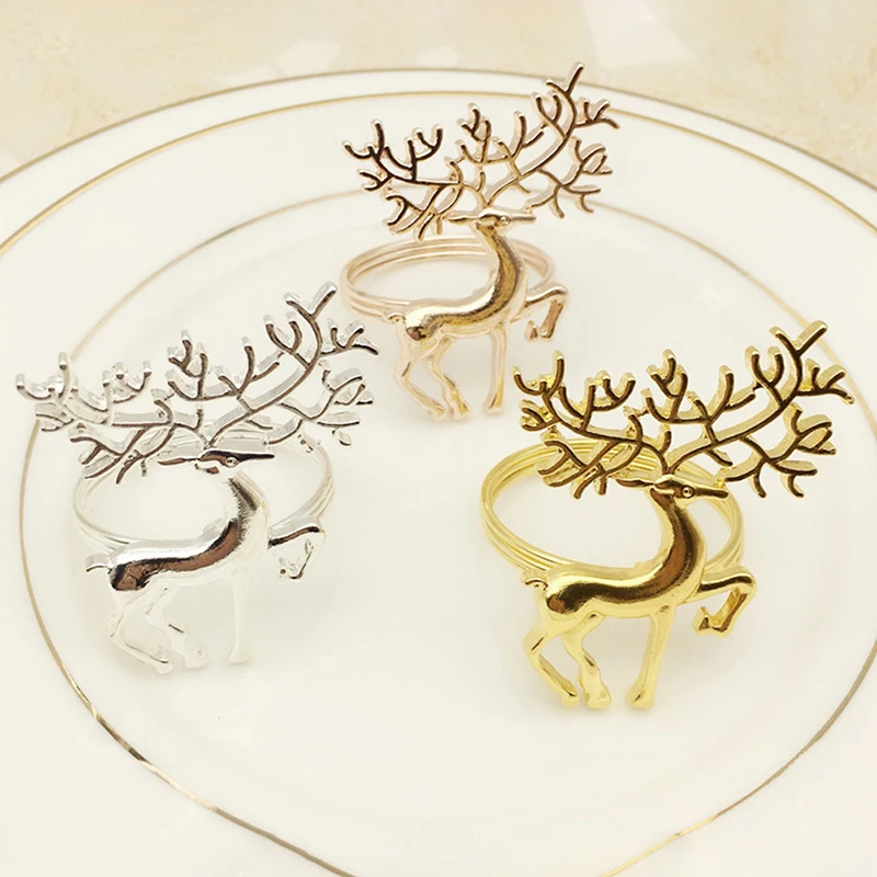 

6Pcs Napkin Holder Alloy High-quality Cute Durable Delicate Deer Napkin Ring Christmas Party diner