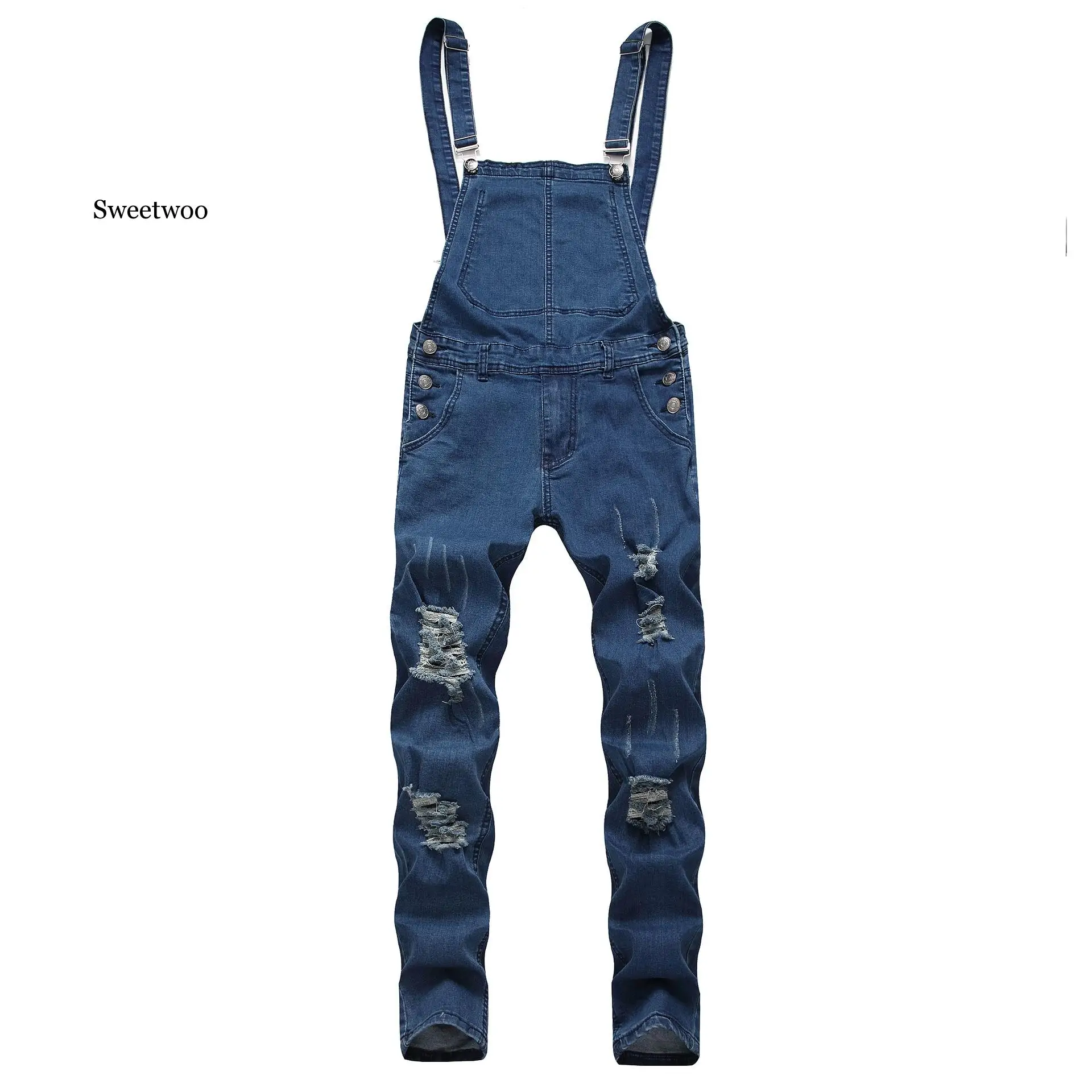 Fashion Men's Ripped Jeans Jumpsuits Hi Street Distressed Denim Bib Overalls For Man Suspender Pants Size S-XXXL