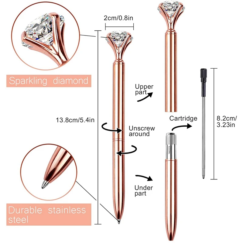 

12 PCS Diamond Pen with Big Crystal Ballpoint Pen, Office Supplies and School, with 12 Black Ink Refills