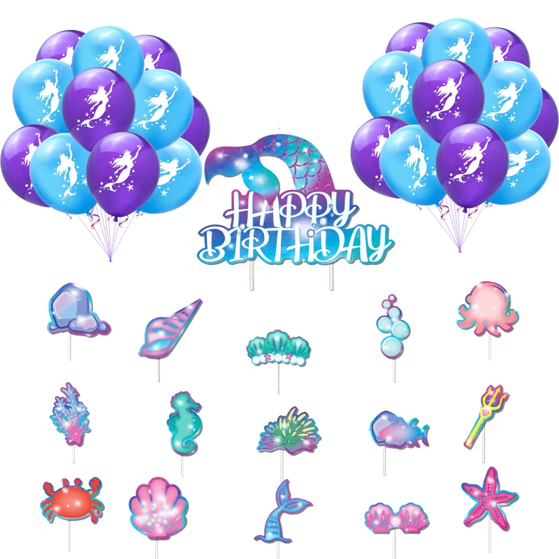 

Mermaid Theme Girl Happy Birthday Party Decoration Beautiful Girls Blue Birthday Party Flag Balloon Package Kids Toy Girls Gifts