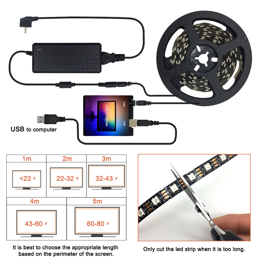 Пиксельная лента для ПК WS2812B 5050 RGB 1 м 2 3 4 5 | Освещение