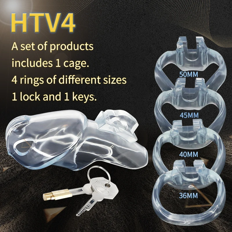 

BDSM 2021 Newest Resin HT V4 Clear Cock Cage Male Chastity Device with 8 Penis Ring Chastity Belt Fetish Adult Sex Toyt Sex Toys