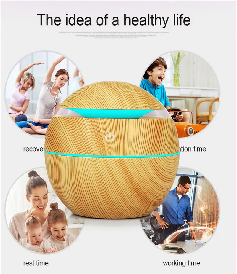 USB Aroma Air Humidifier Essential Oil Diffuser Wood Grain Ultrasonic Cool Mist Maker 7 Color Change LED light for Home Car | Бытовая