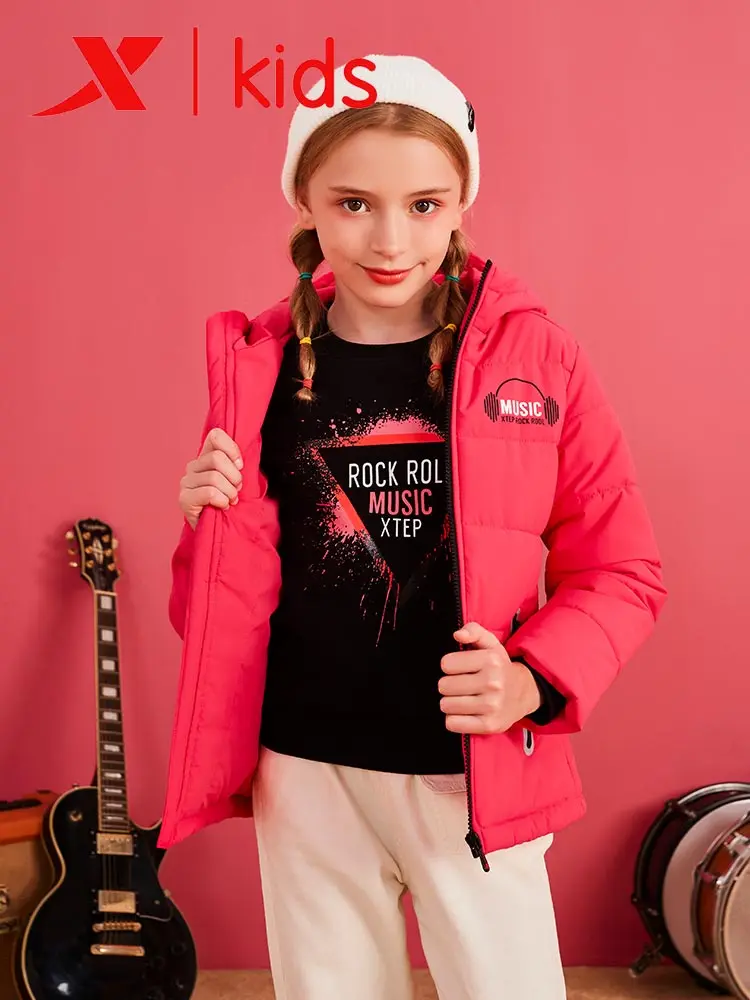Xtep модные пуховики с капюшоном для девочек детские повседневные однотонные
