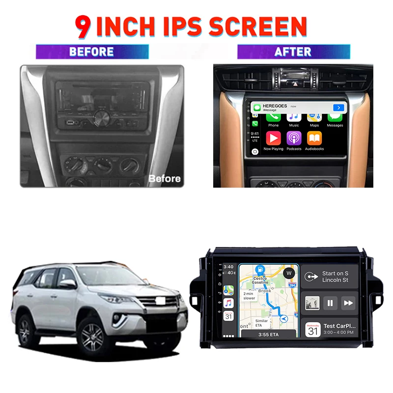 Carplay Восьмиядерный 6G + 128G Android 10 автомобильный мультимедийный плеер для Toyota Fortuner 2