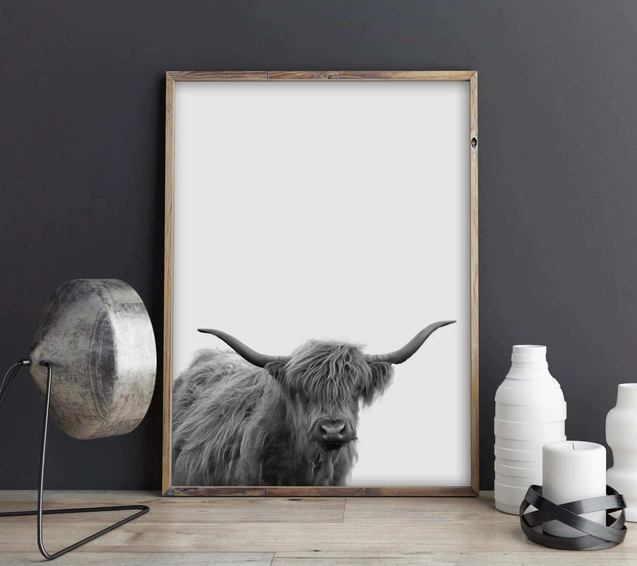 Современные животные на ферме Highland Bull Картина холсте Cow Художественная печать и