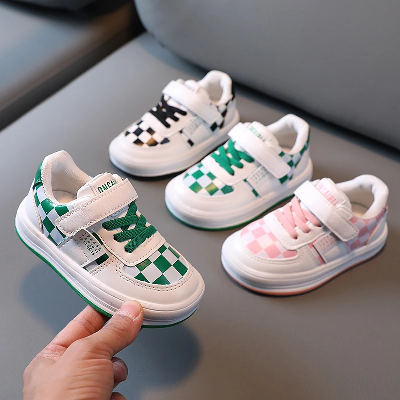 

2022 New Spring Children Shoes Girls Fashion Lattice Design Sneakers Boys Anti-slip Breathable Causal Shoes Baby Soft Sport Shoe
