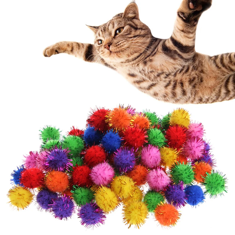 100 PCS Colorful Mini Sparky Glitter Tinsel Balls Small Pom Ball For Cat Toys | Игрушки и хобби