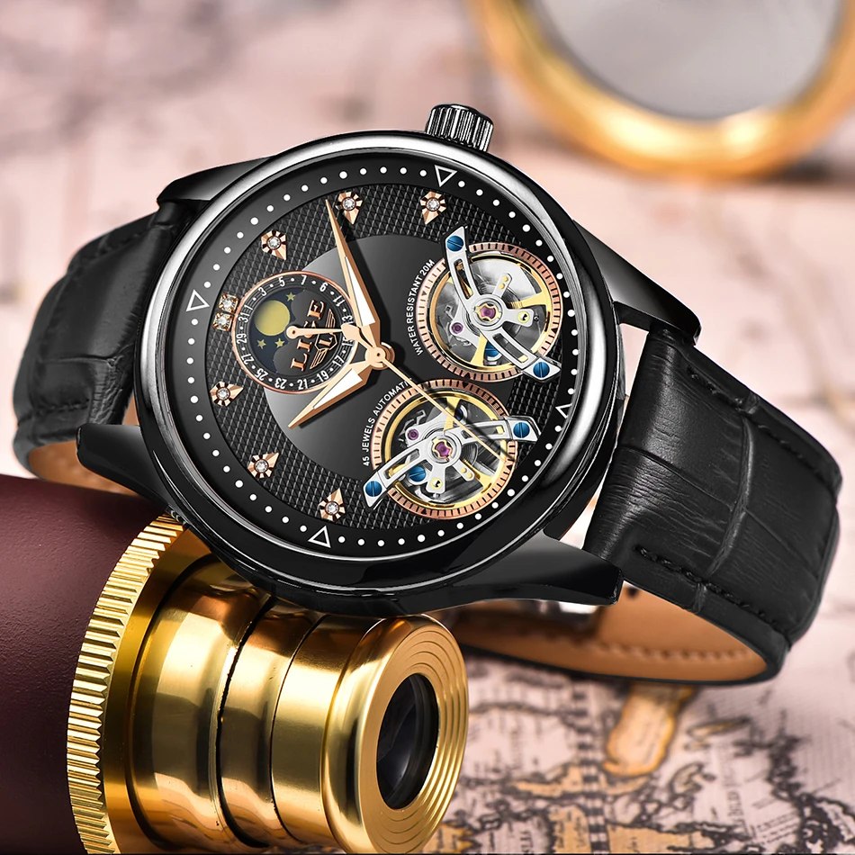 Часы наручные LIGE Мужские автоматические модные деловые спортивные с двойным