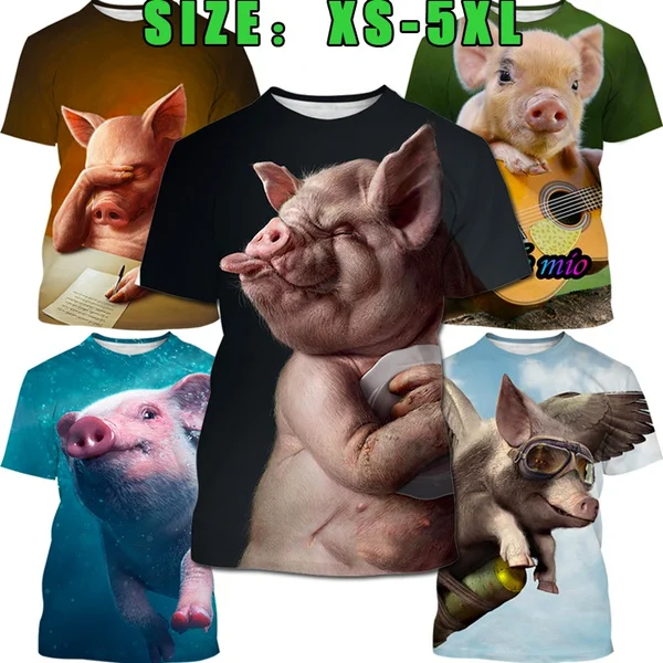 

Популярная новинка, футболки из серии «свинья» для мужчин и женщин, футболки с 3D принтом животных, футболки с коротким рукавом и круглым выр...