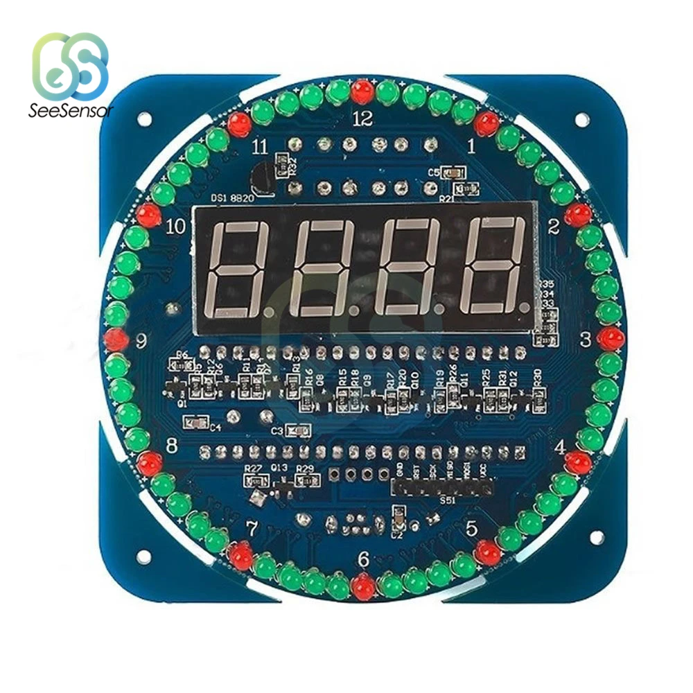 Вращающийся DS1302 светодиодный цифровой дисплей модуль сигнализации электронный цифровой Будильник Светодиодная панель температурного контроля DIY Kit обучающая доска 5 В