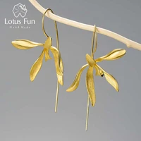 lotus fun elegant luxury statement big orchid flower dangle earrings for women 925 sterling silver 2021 trend wedding jewelry