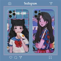 ins kawaii japanese anime illustration girl phone case for iphone 11 pro max xr x xs max 7 8 plus cases soft silicone cover