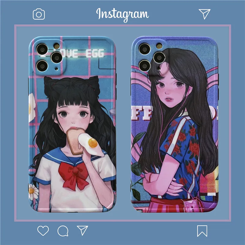 INS Kawaii чехол для телефона с японским аниме иллюстрацией девушки iPhone 11 Pro Max Xr X Xs 7 8