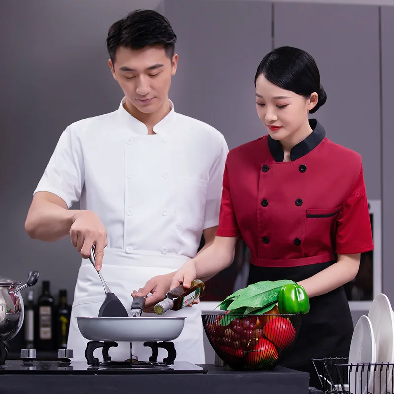 

2020 Restaurant Clothes Chef Hat Uniform Restaurant Chef Uniform Short Sleeve Hotel Kitchen Catering Waiter Overalls Back Net