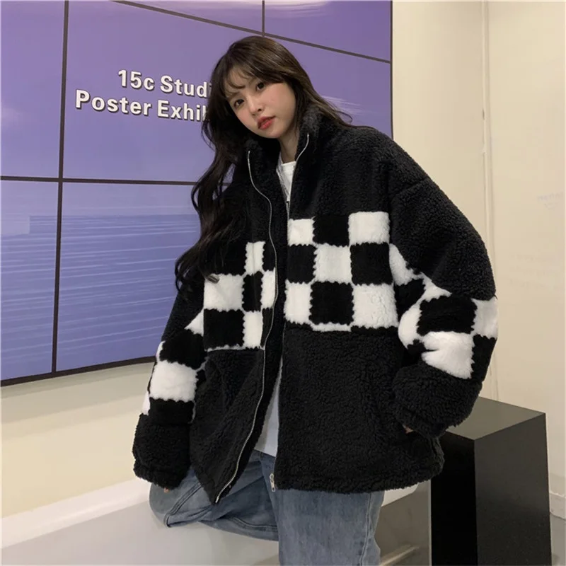 Зимняя Теплая Куртка Harajuku с воротником хомут утепленная куртка из овечьей шерсти