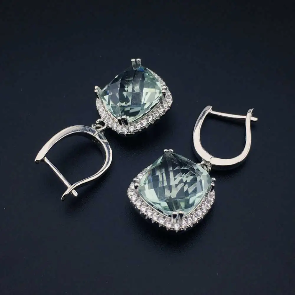 Женские серьги подвески из стерлингового серебра 925 пробы с натуральным зеленым