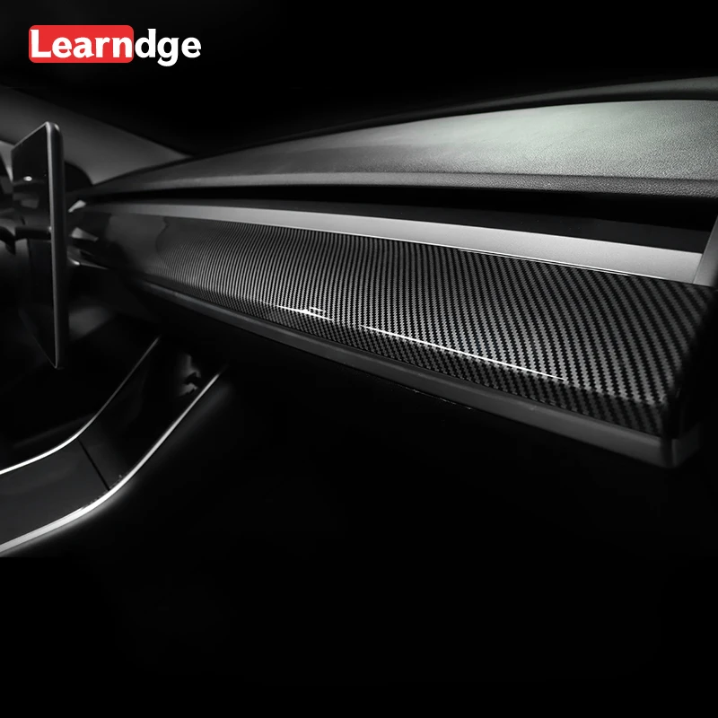 

Learndge For Tesla Model 3 2021 Dashboard Decorative Panel Car Interior Accessories Center Console Sticker Carbon Fiber Pattern