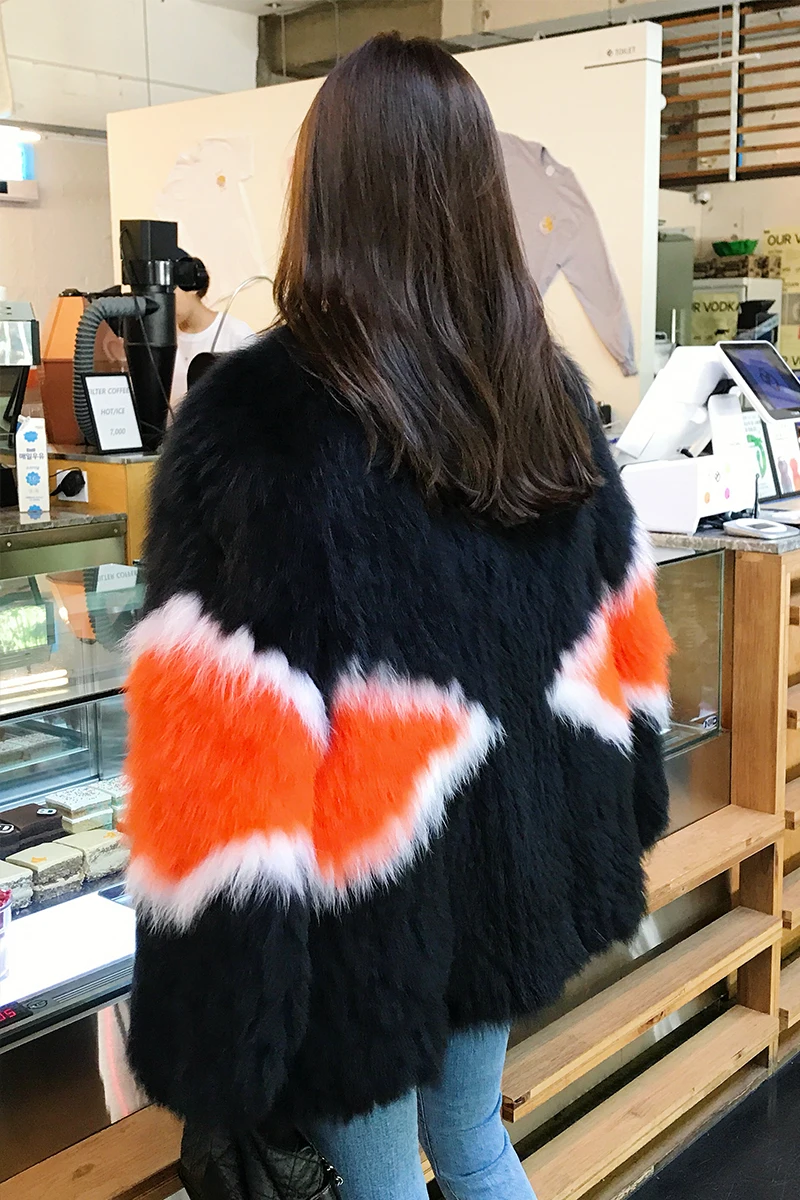 Женское пальто из лисьего меха черная куртка в Корейском стиле длинное на осень и