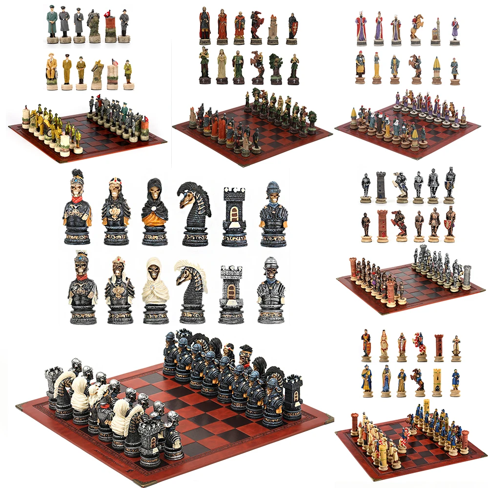 Chess standard metal theme board game entertainment intellectual toy luxury knight hand-painted chess Halloween gift