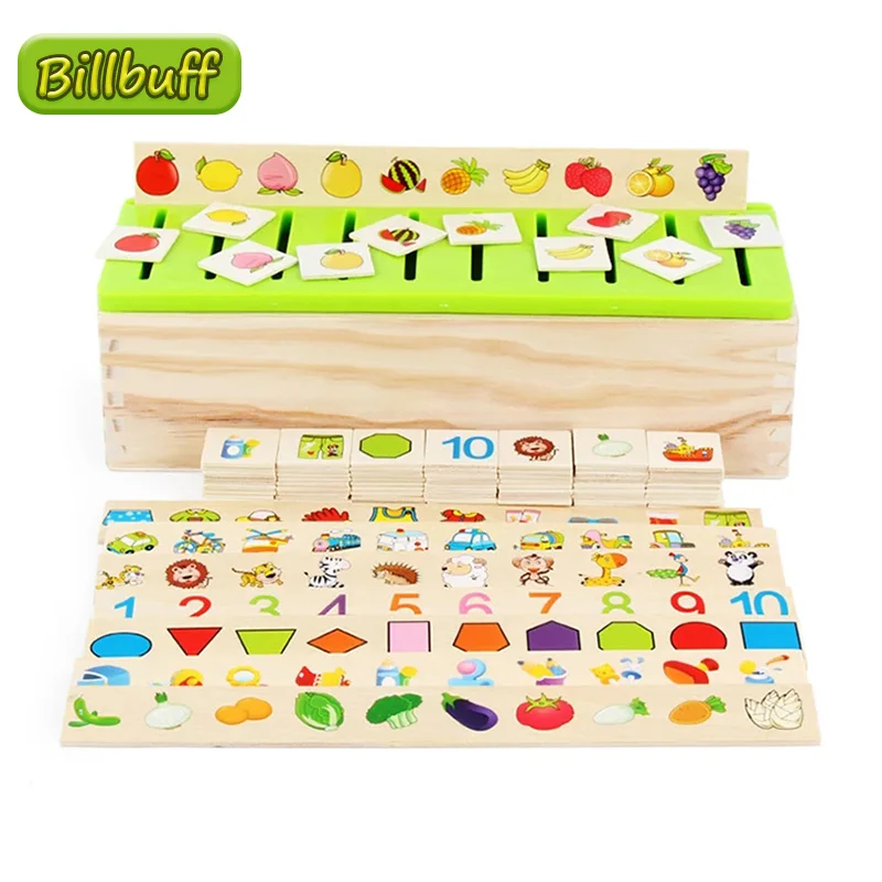 

Новая деревянная форма Монтессори, Соответствующая классификация, Детский пазл для раннего развития, Когнитивная игрушка с фруктами и англ...