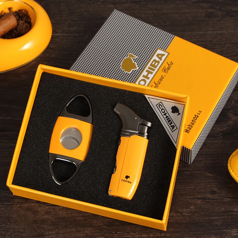 COHIBA Аксессуары Для Сигар Зажигалка резак набор прикуривателя гильотина острый